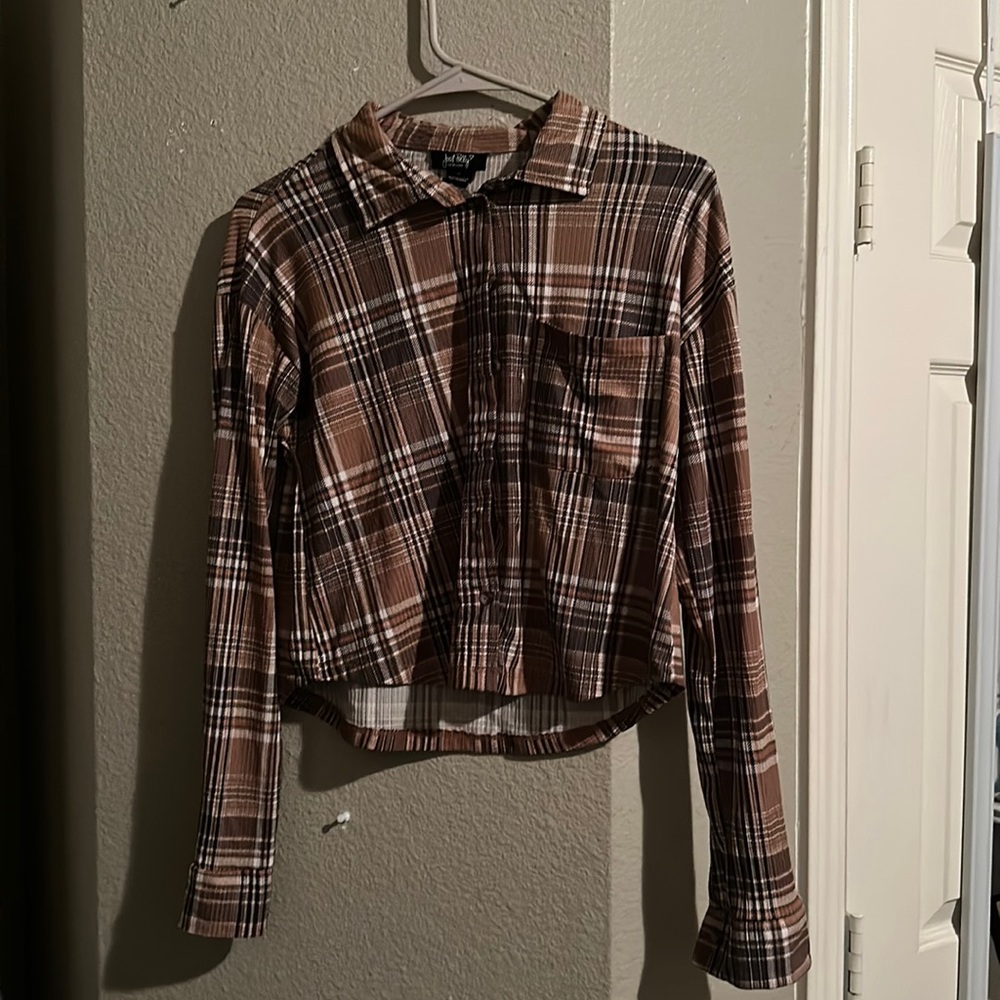 Brown flannel crop top